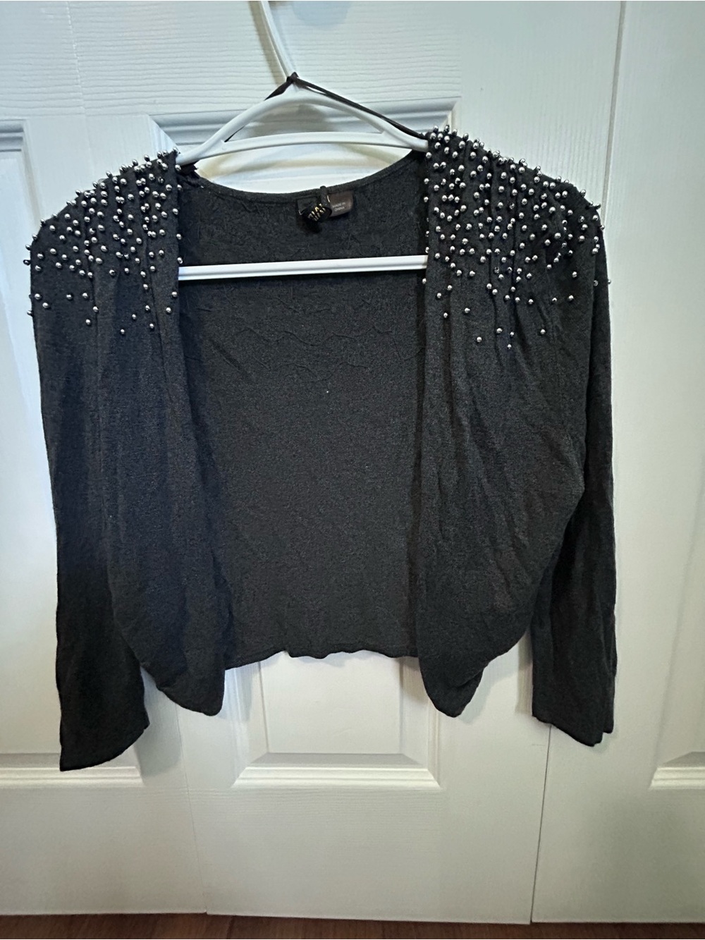 H&M Silver Pearl-Embellished Open-Front Shrug